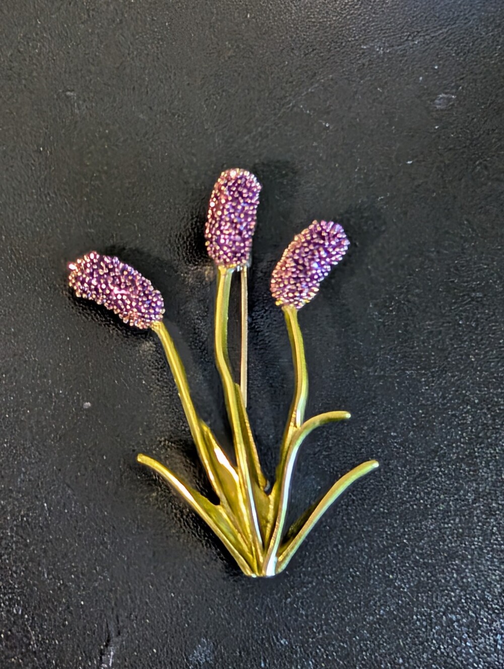 Gold-Tone Floral Brooch with Purple Beaded Buds